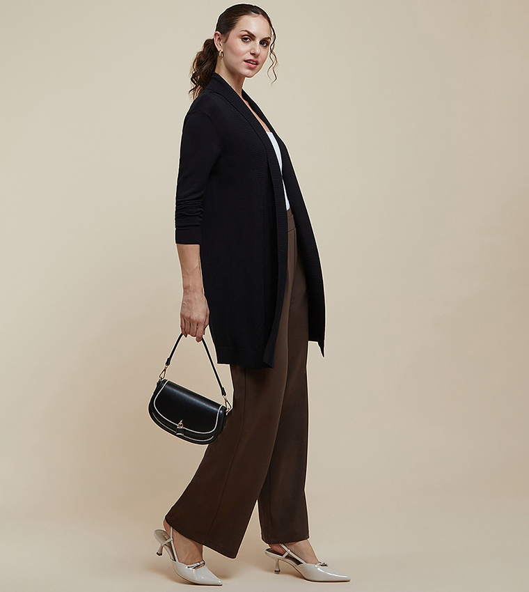 Solid Wide Leg Trousers with Button Closure