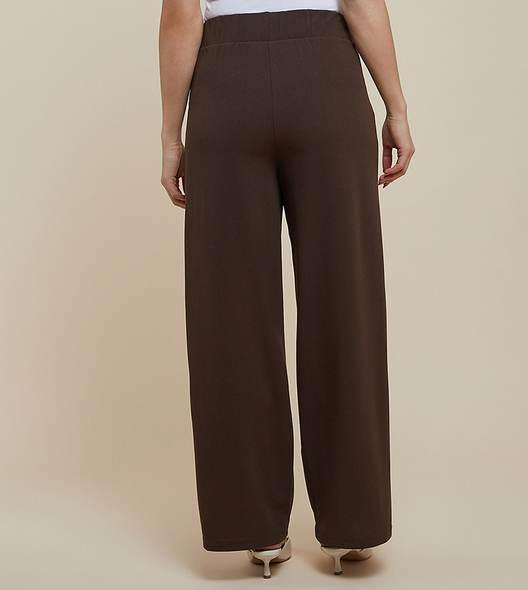 Solid Wide Leg Trousers with Button Closure