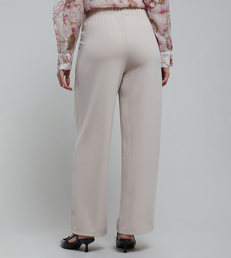 Solid Wide Leg Trousers with Button Closure