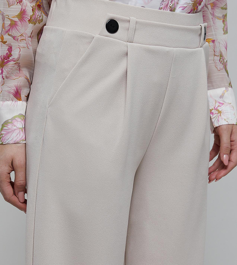 Solid Wide Leg Trousers with Button Closure