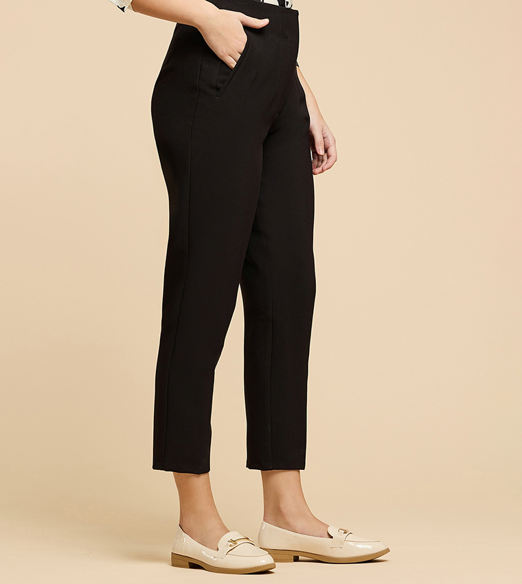 Pintuck Tapered Fit Trousers with Zipper Closure