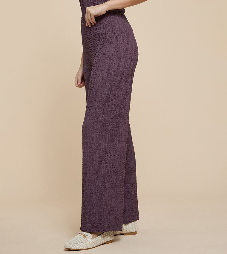 Textured Wide Leg Pants with Elastic Waist
