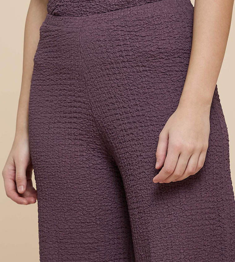 Textured Wide Leg Pants with Elastic Waist