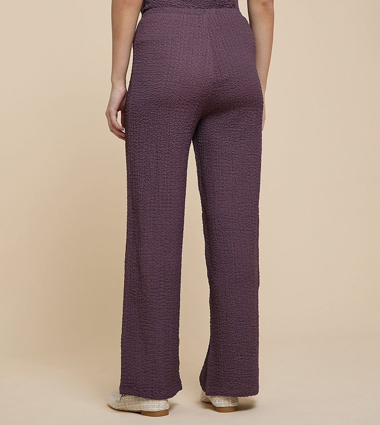 Textured Wide Leg Pants with Elastic Waist