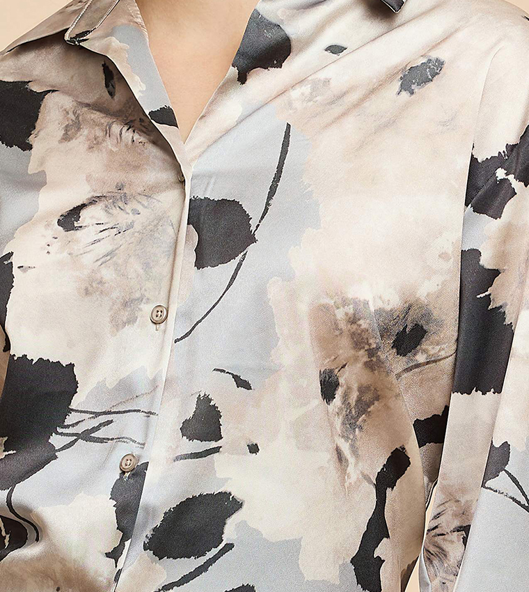 Printed Satin Shirt with Classic Collar and Long Sleeves