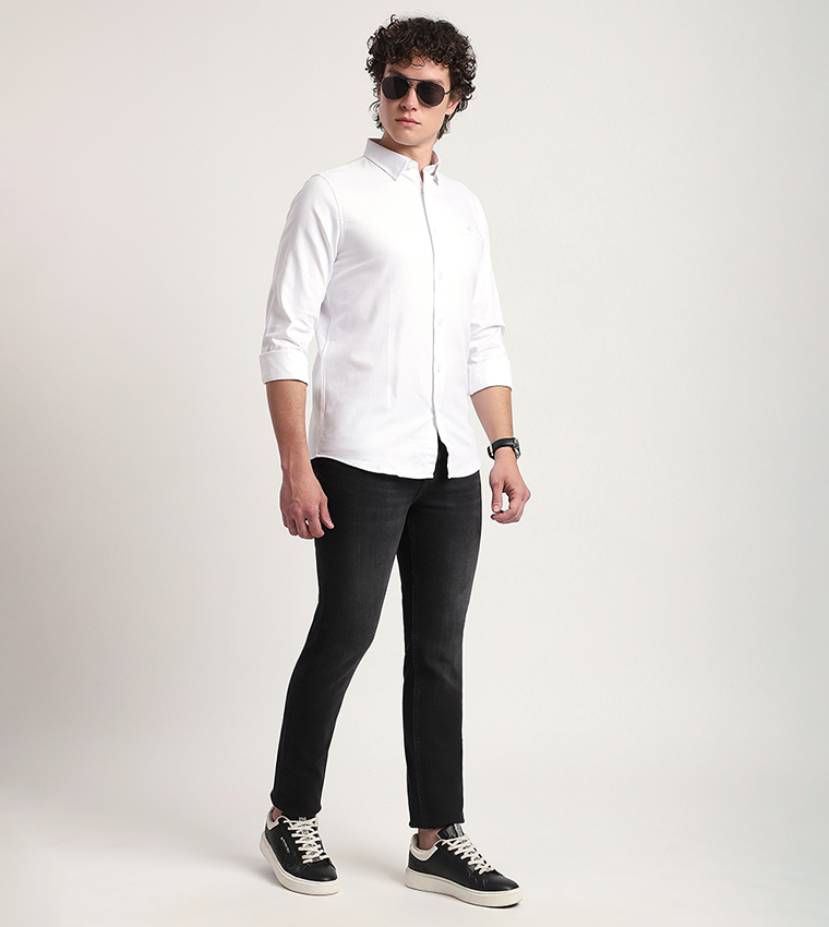 Logo Embroidered Long Sleeves Casual Shirt