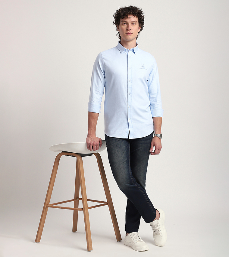 Logo Embroidered Long Sleeves Casual Shirt