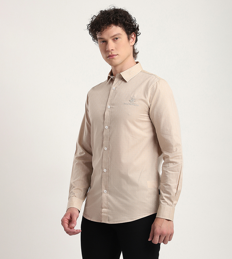 Logo Embroidered Long Sleeves Casual Shirt