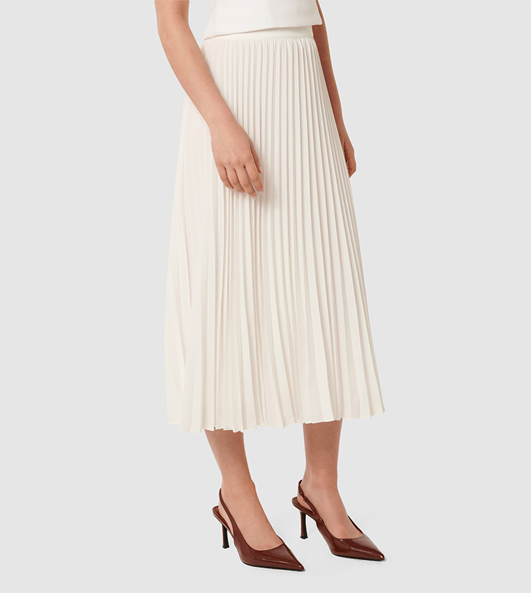 HAILEE Elastic Waist Pleated Midi Skirt