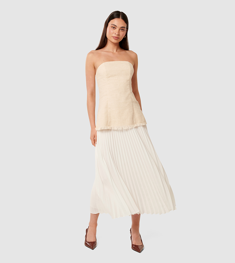 HAILEE Elastic Waist Pleated Midi Skirt
