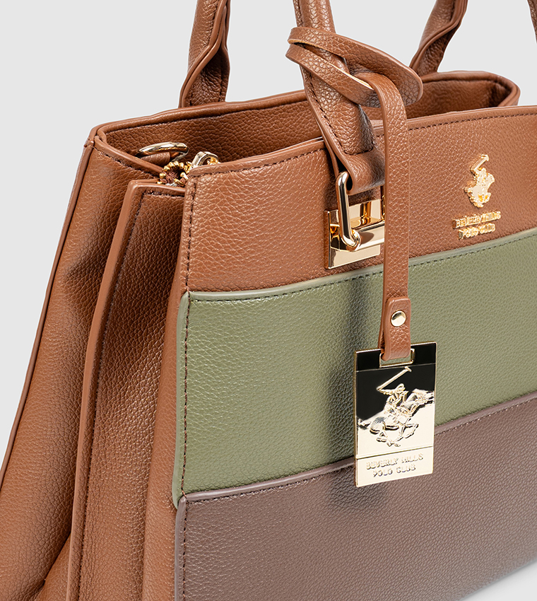 حقيبة ساتشل بألوان متباينة وقفل كبس