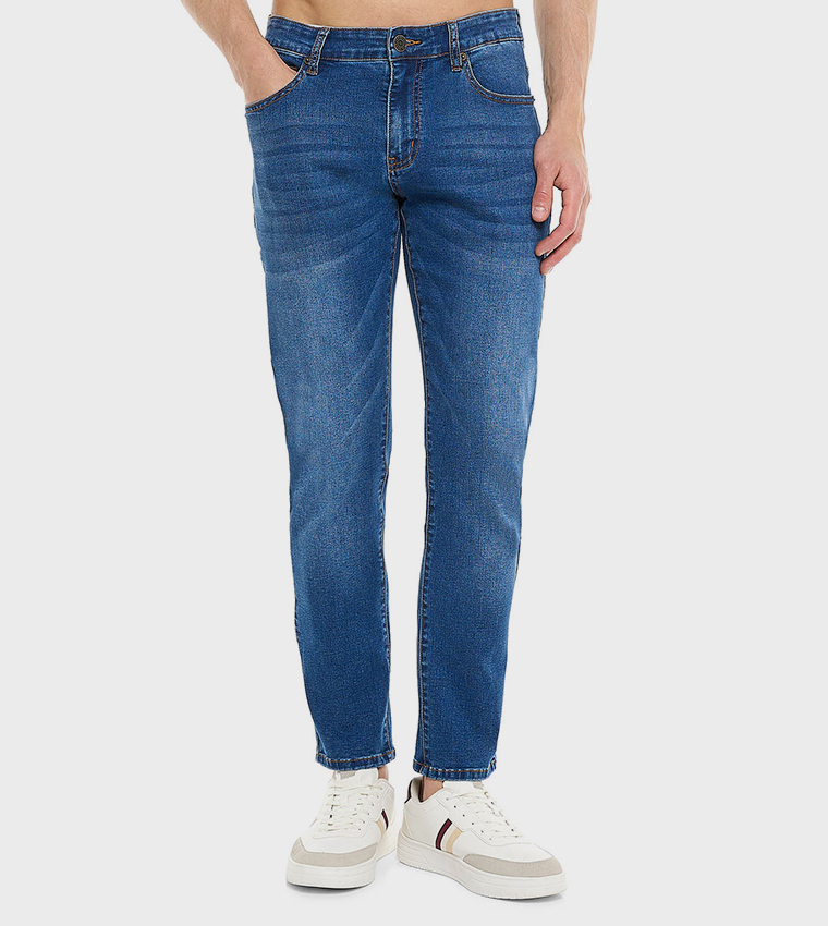Faded Slim Fit Jeans with Button Closure