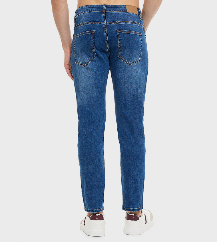 Faded Slim Fit Jeans with Button Closure
