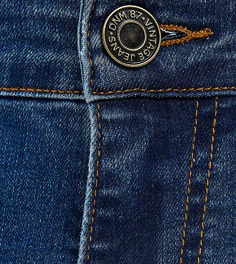 Faded Slim Fit Jeans with Button Closure