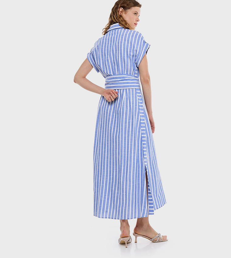 Striped Shirt Dress with Short Sleeves