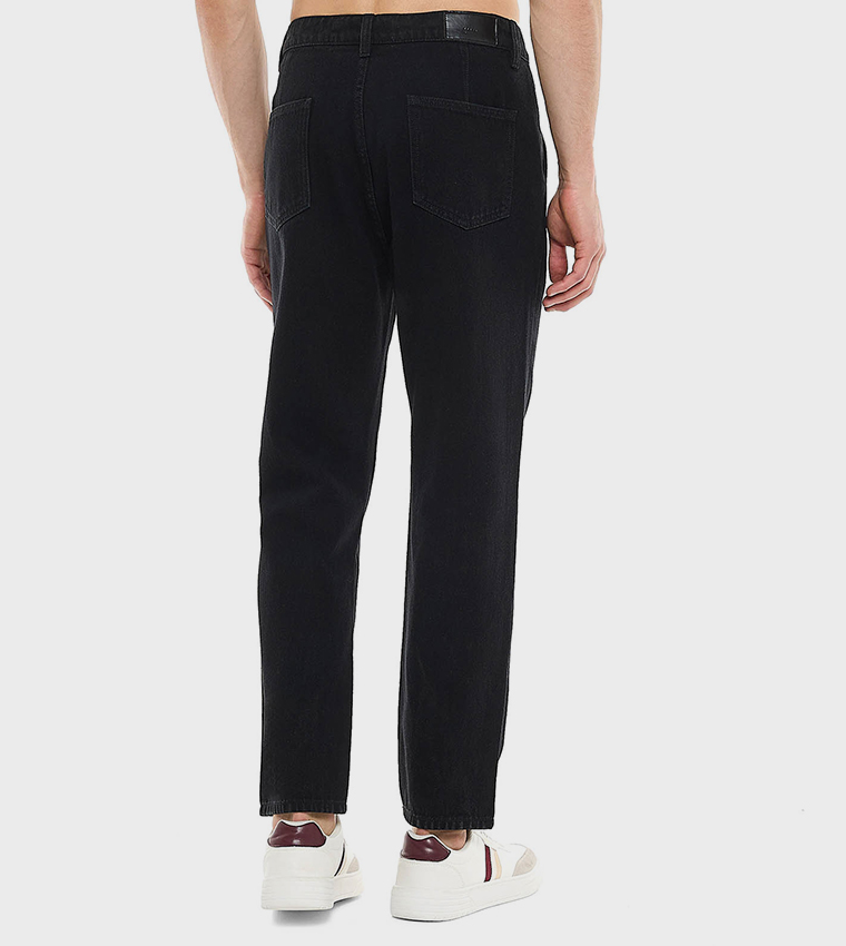 Solid Tapered Fit Jeans with Button Closure