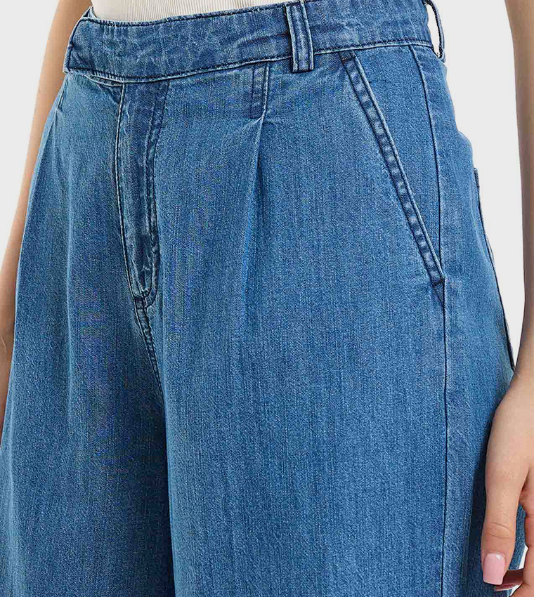 Washed Wide Leg Jeans with Button Closure