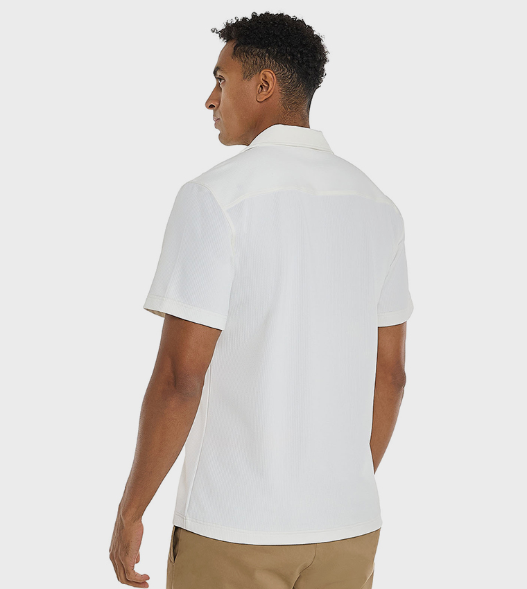 Textured Shirt with Revere Collar and Short Sleeves