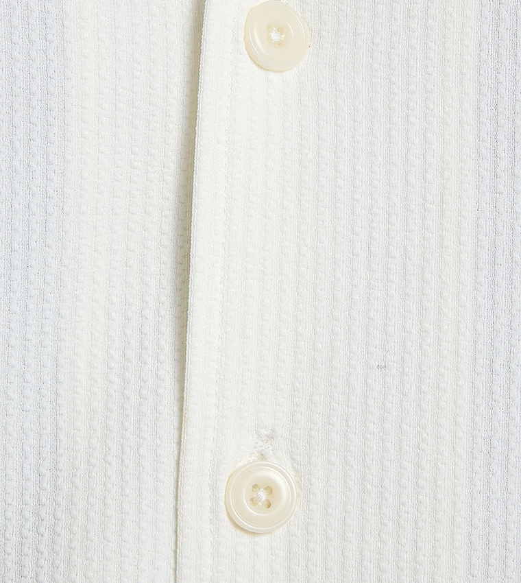 Textured Shirt with Revere Collar and Short Sleeves