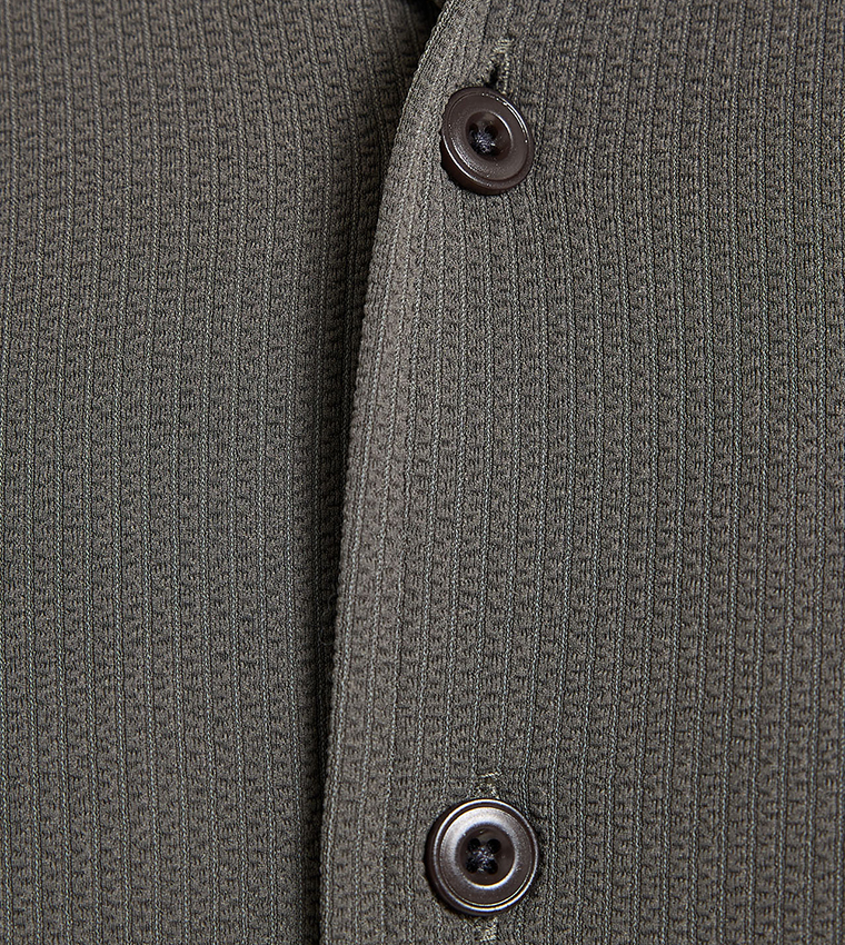 Textured Shirt with Revere Collar and Short Sleeves