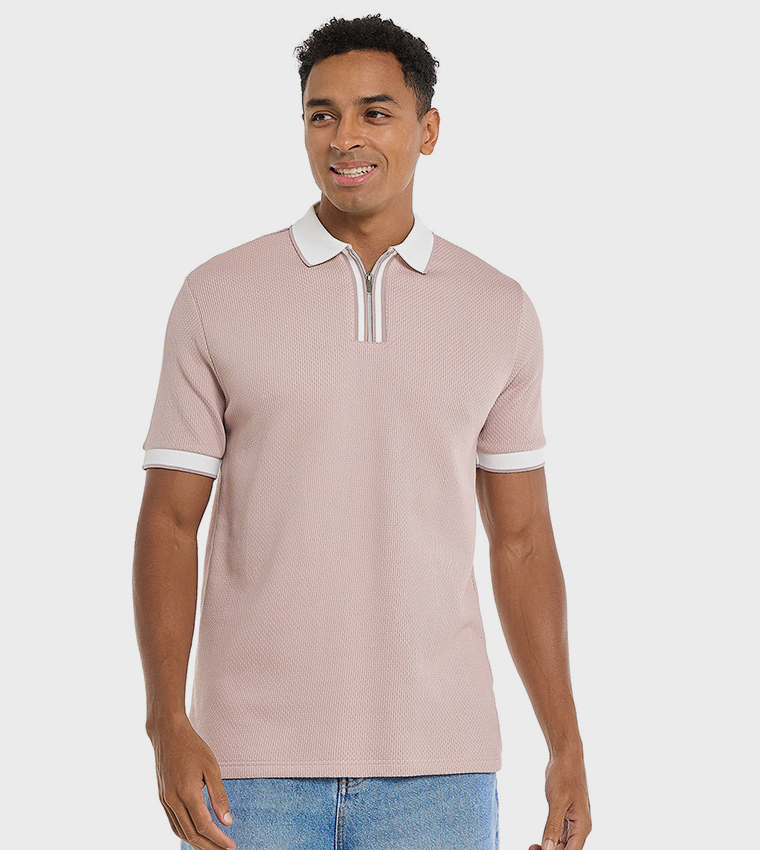 Contrast Tipping Polo T-Shirt with Short Sleeves