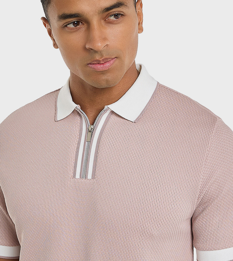 Contrast Tipping Polo T-Shirt with Short Sleeves