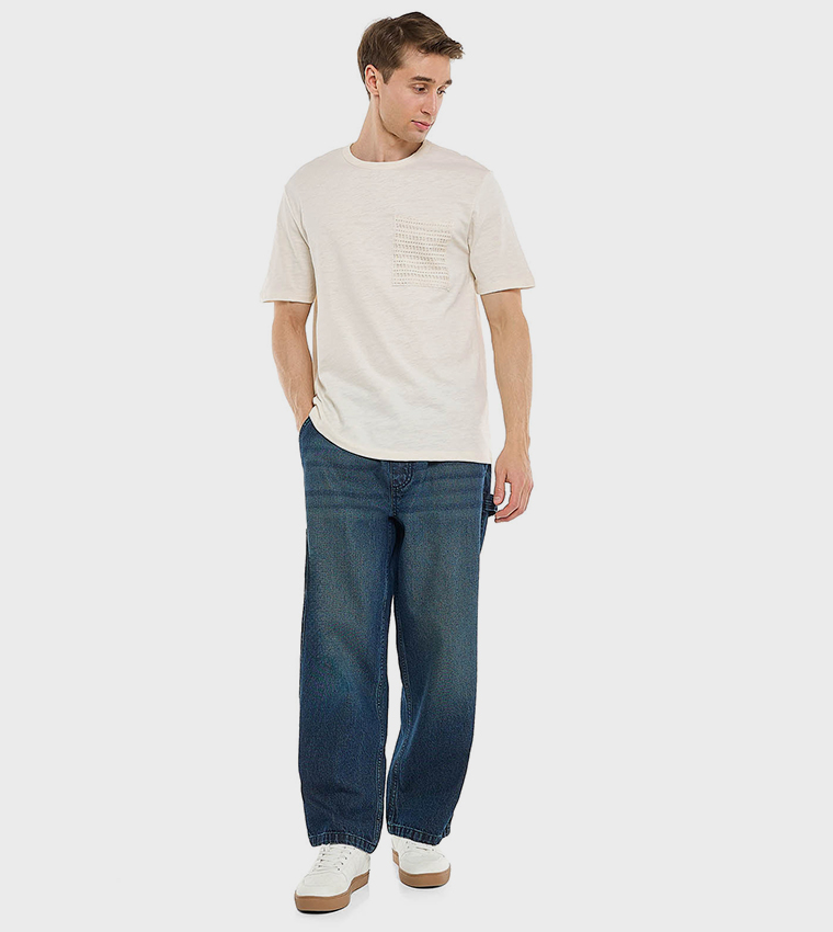 Faded Carpenter Jeans with Drawstring Waist