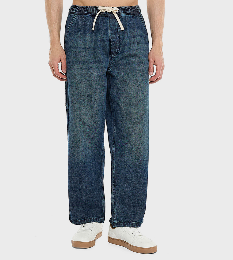 Faded Carpenter Jeans with Drawstring Waist
