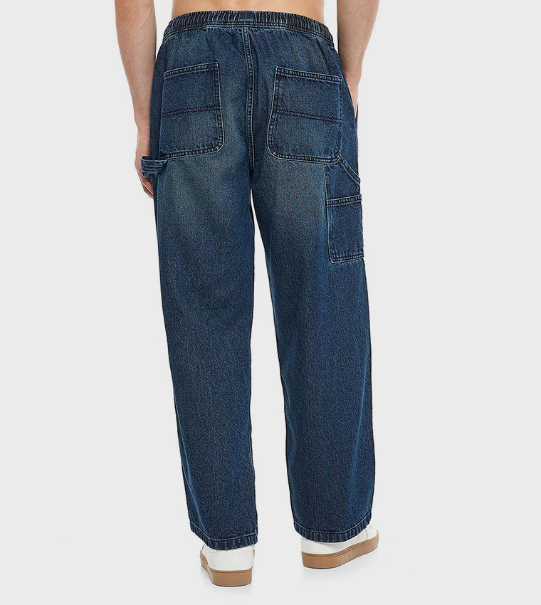 Faded Carpenter Jeans with Drawstring Waist
