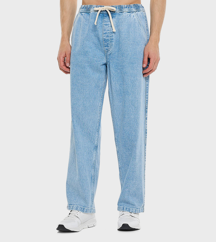 Washed Carpenter Jeans with Drawstring Waist