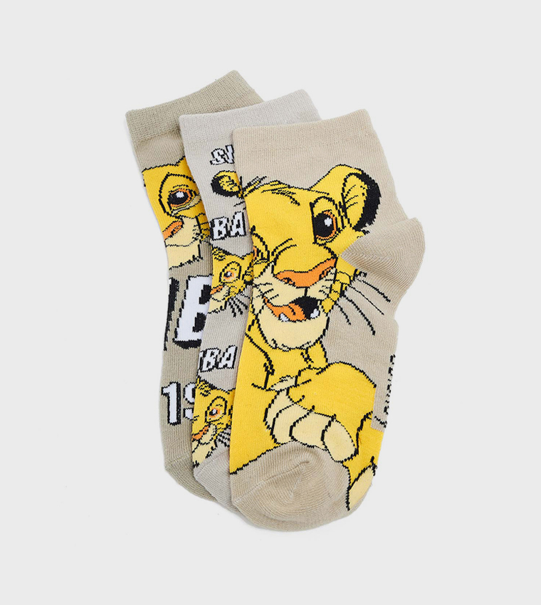 3 Pack Lion Print Ankle Socks