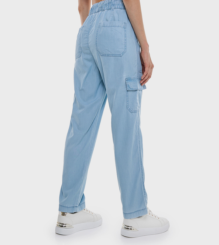 Washed Cargo Jeans with Drawstring Waist