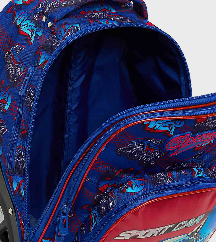 Printed Trolley Backpack with Pencil Pouch