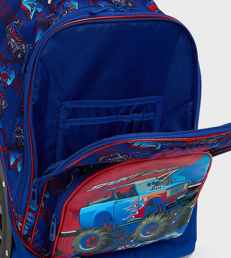 Printed Trolley Backpack with Pencil Pouch