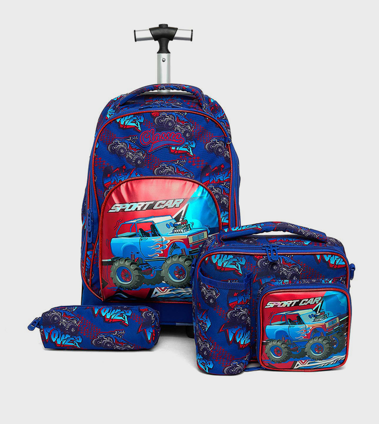 Printed Trolley Backpack with Pencil Pouch