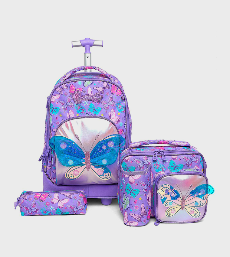 Printed Trolley Backpack with Pencil Pouch