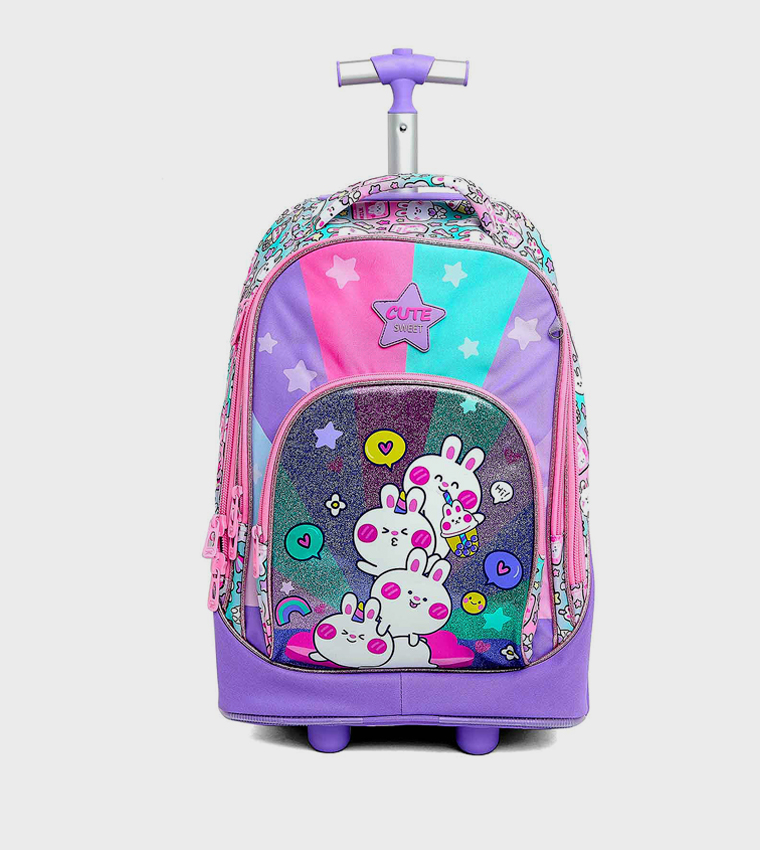 Printed Trolley Backpack with Pencil Pouch