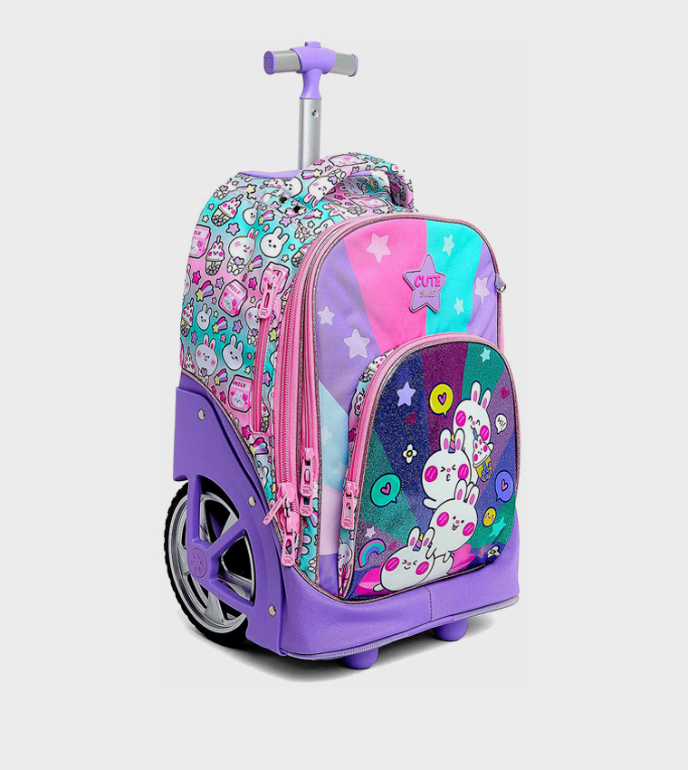 Printed Trolley Backpack with Pencil Pouch
