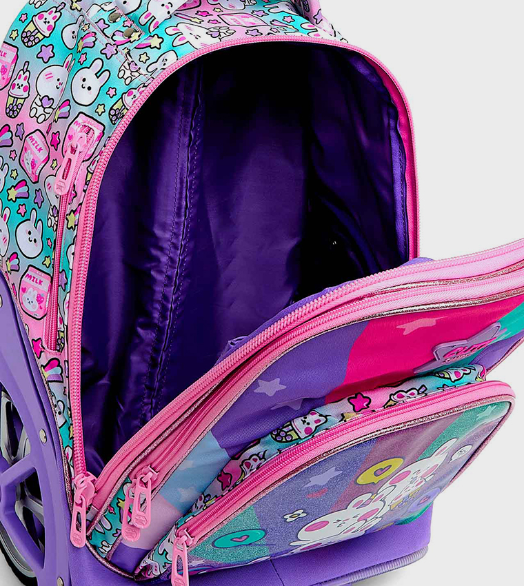 Printed Trolley Backpack with Pencil Pouch