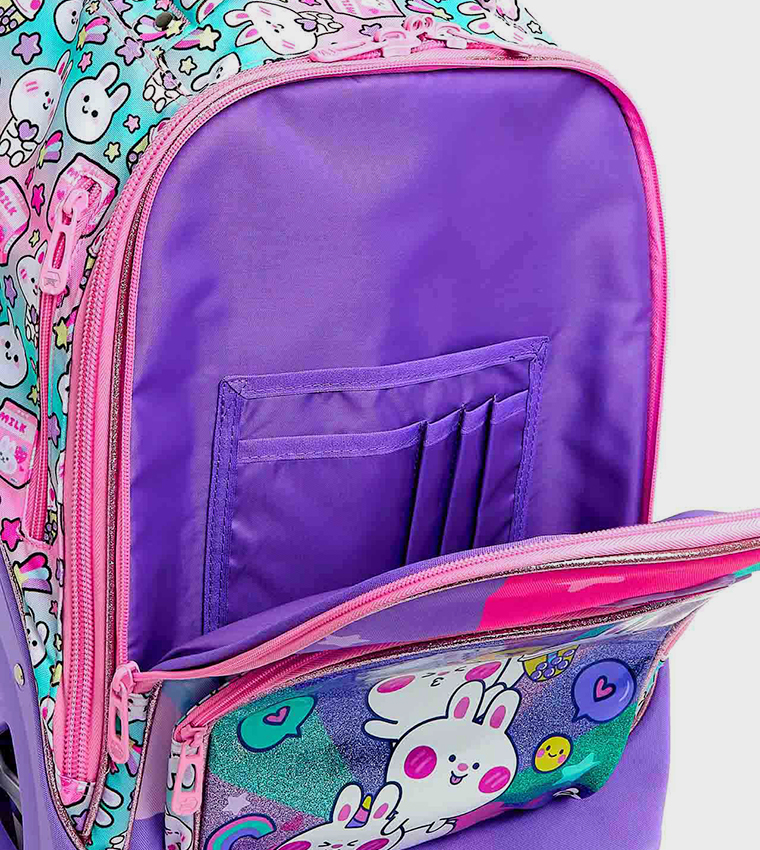 Printed Trolley Backpack with Pencil Pouch