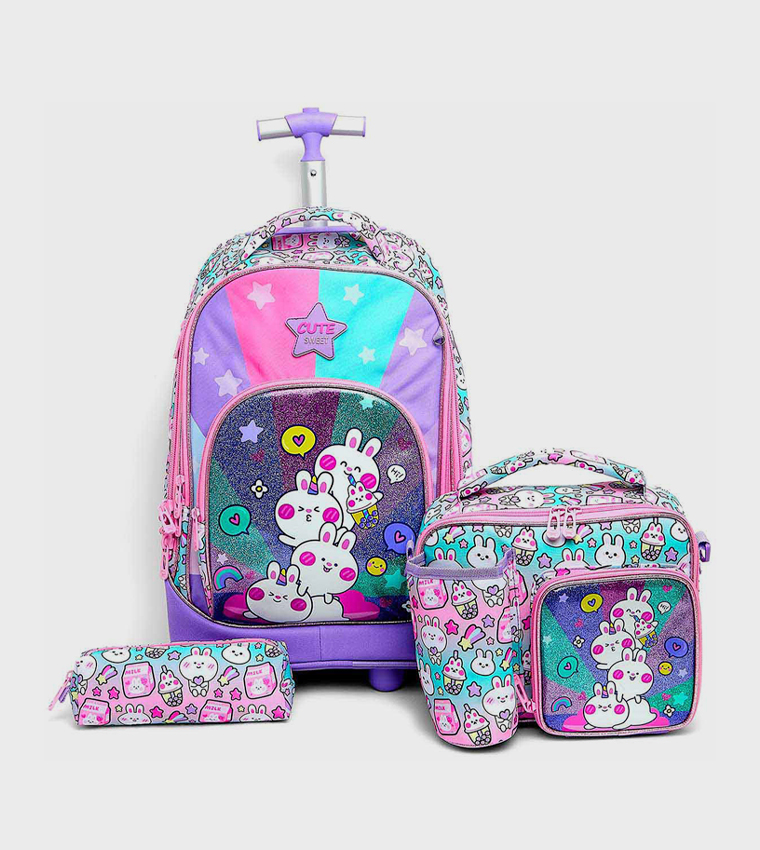 Printed Trolley Backpack with Pencil Pouch