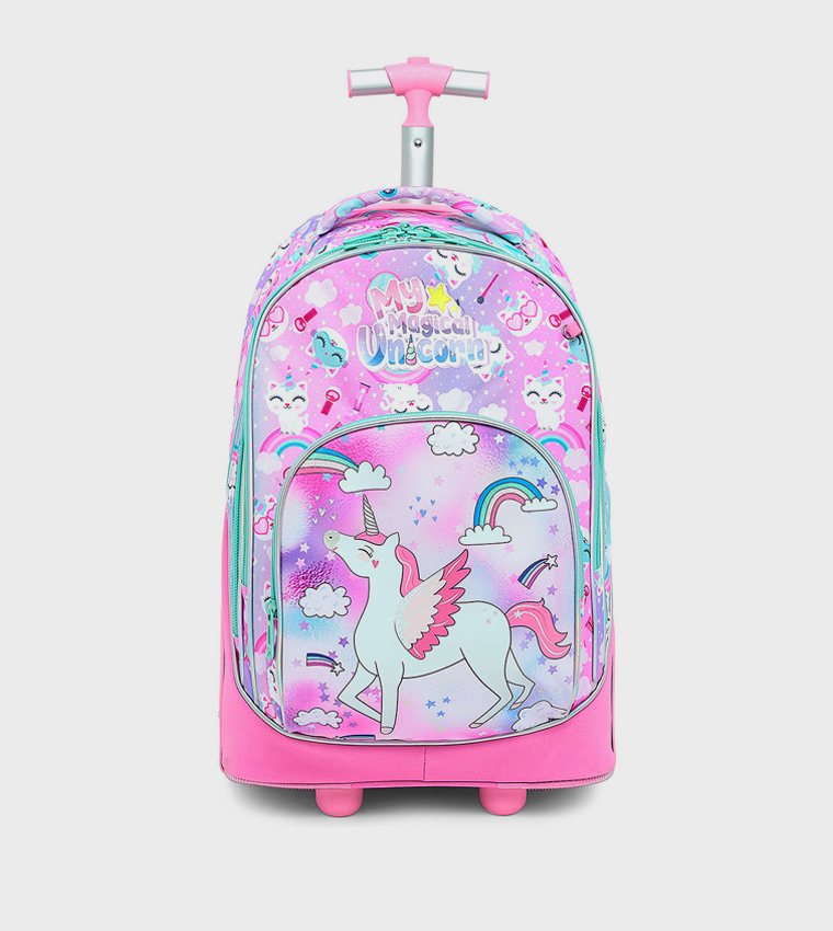 Unicorn Print Trolley Backpack with Pencil Pouch