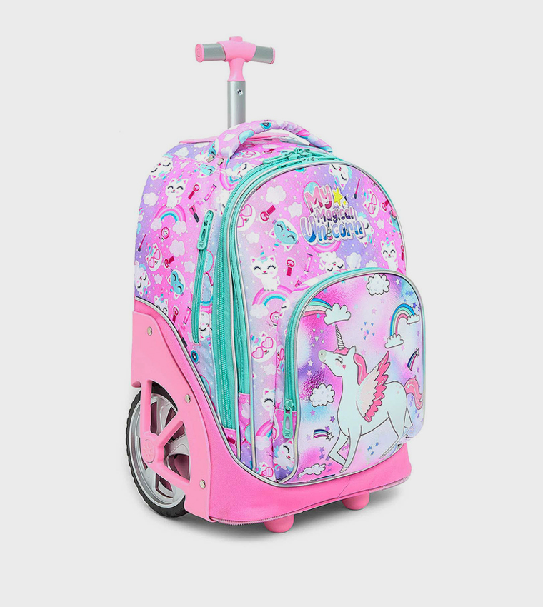Unicorn Print Trolley Backpack with Pencil Pouch