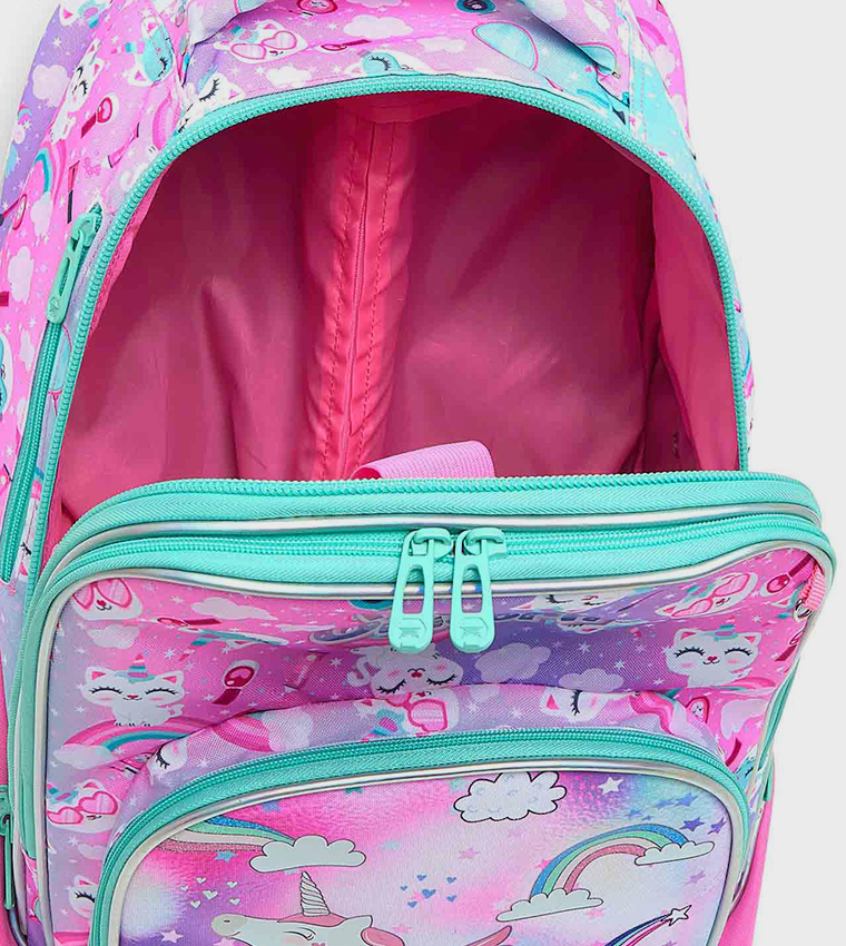 Unicorn Print Trolley Backpack with Pencil Pouch