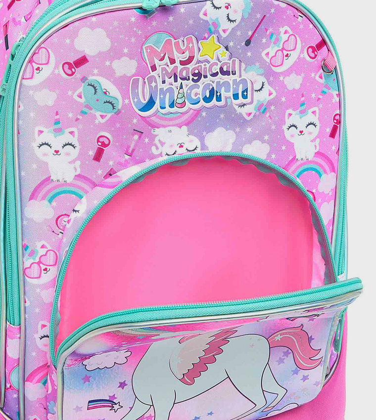 Unicorn Print Trolley Backpack with Pencil Pouch