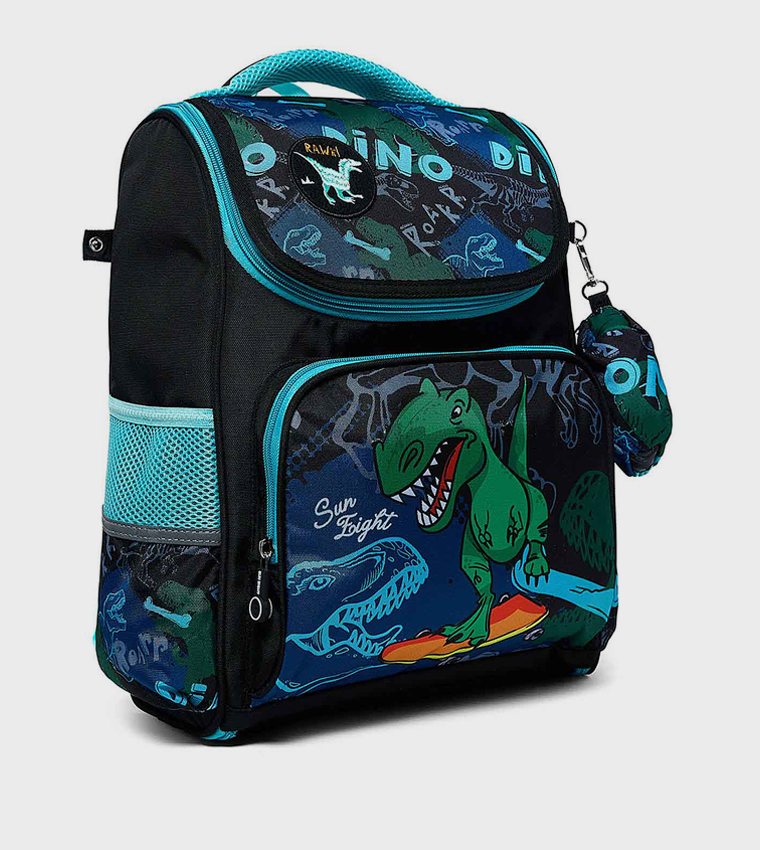 Dino Print Backpack With Pouch
