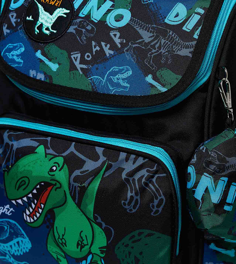 Dino Print Backpack With Pouch