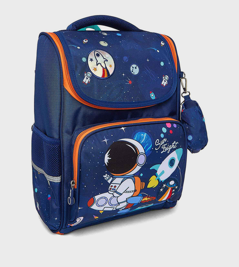 Space Print Backpack With Pouch