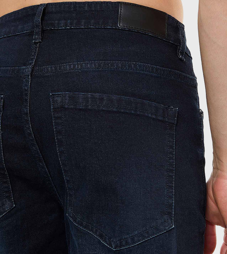 Faded Straight Fit Jeans with Button Closure