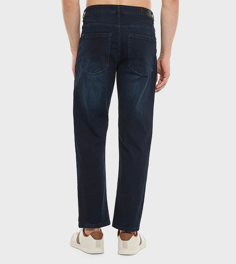Faded Straight Fit Jeans with Button Closure